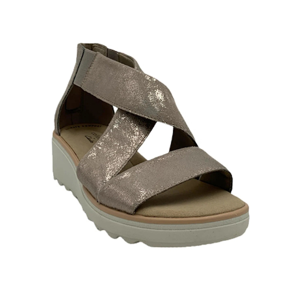 Clarks Collection Wedge Sandals Jillian Rise Pewter Metal - Wide - Picture 2 of 5